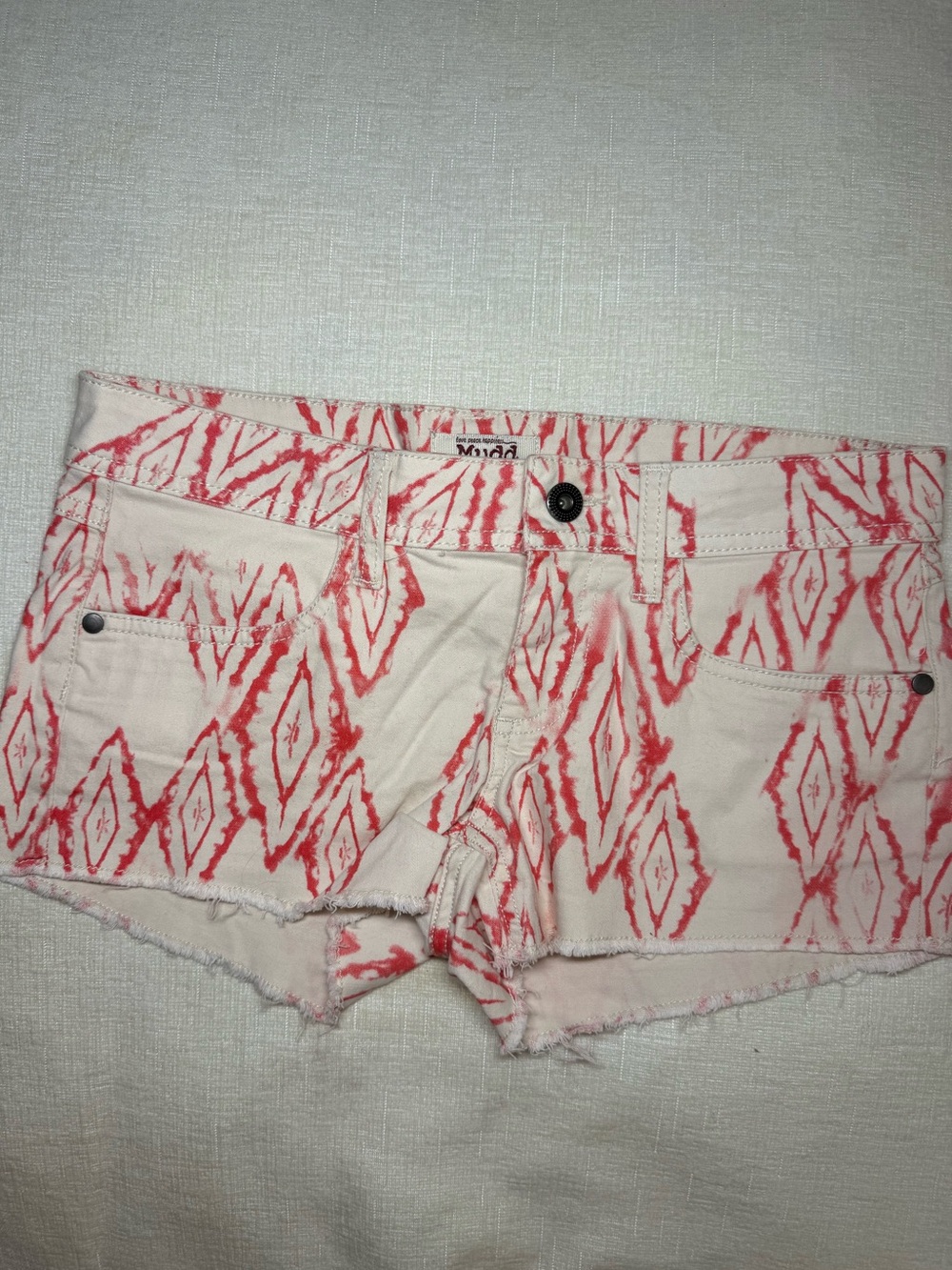 Mudd Cream & Coral Denim Cutoff Shorts